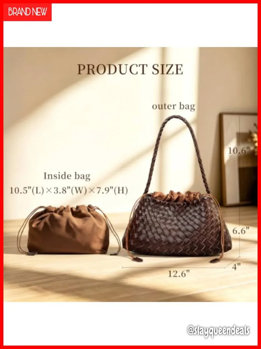 Woven Vegan Leather Underarm Hobo Shoulder Bag Handbag